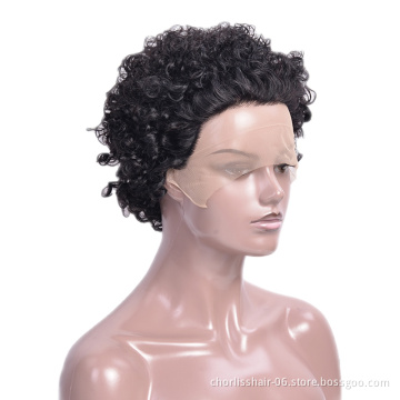 Wholesale Honey Brown Color Glueless Cheap Pixie Short Peruvian Hair Wig Kinky Curly Human Hair Lace Frontal Wig For Women